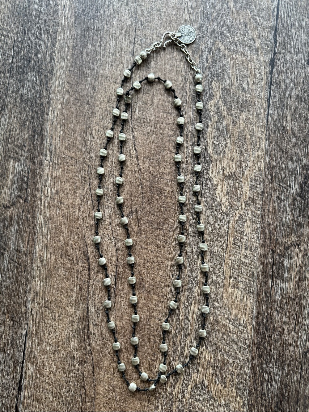 Handmade Double Strand Beaded Necklace in Silver